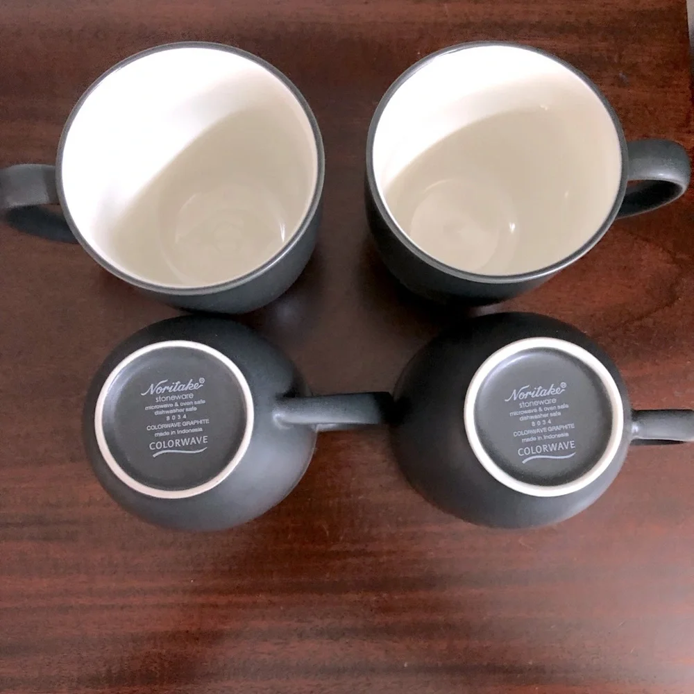 Noritake Colorwave Graphite 8034Y Black White Stoneware Coffee Cups Mugs-4 count - Picture 3 of 4
